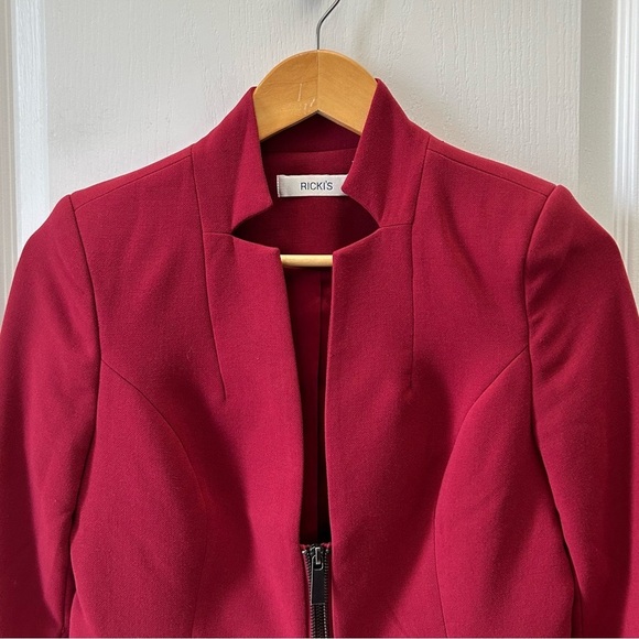 Ricki’s Blazer Cropped Slim Fit Zipper Front Ponte Knit Red Size 0 - Picture 4 of 16